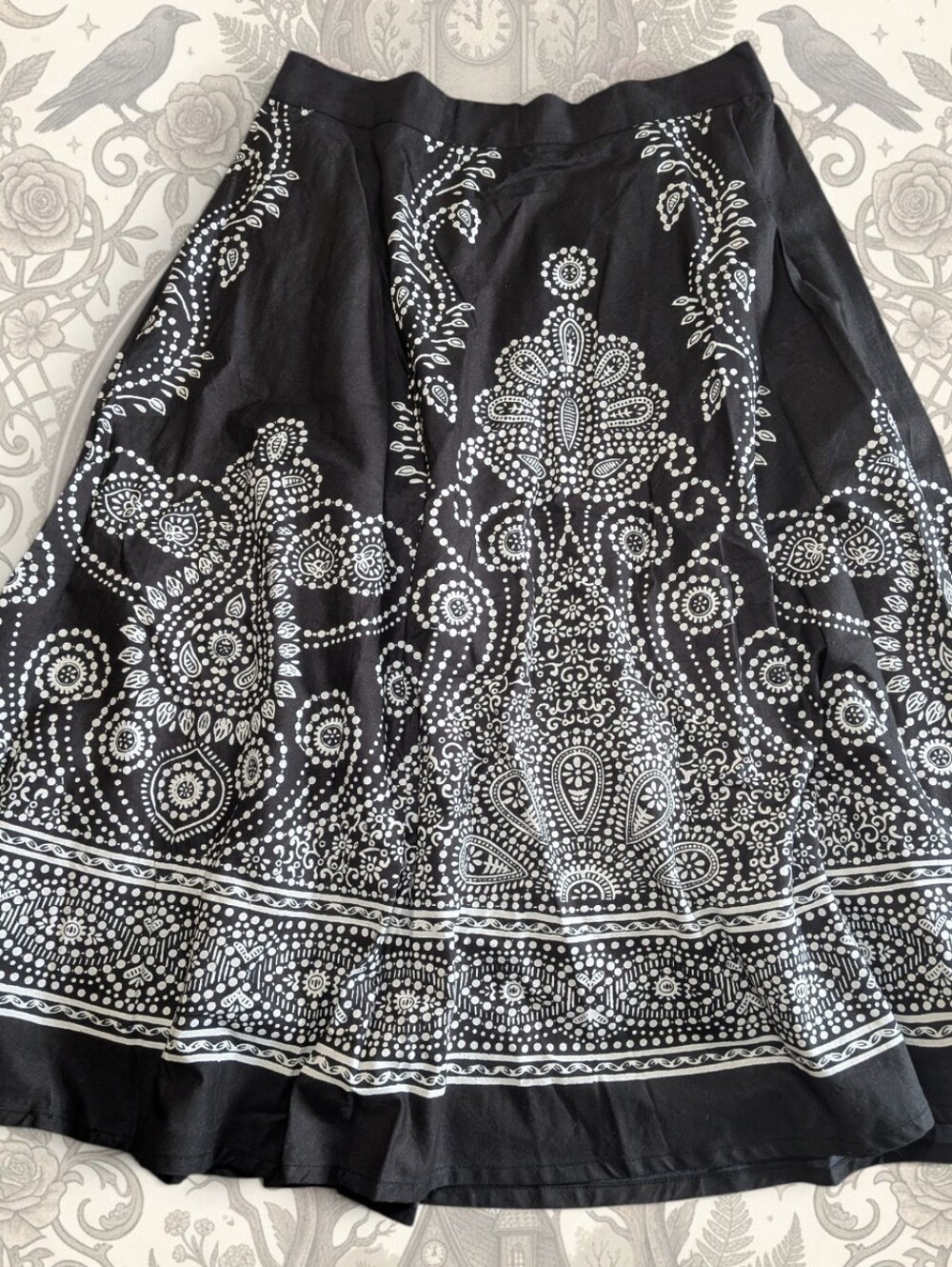 Whimsigoth Black White Paisley Medallion Midi Skirt NWT 100% Cotton Studio West